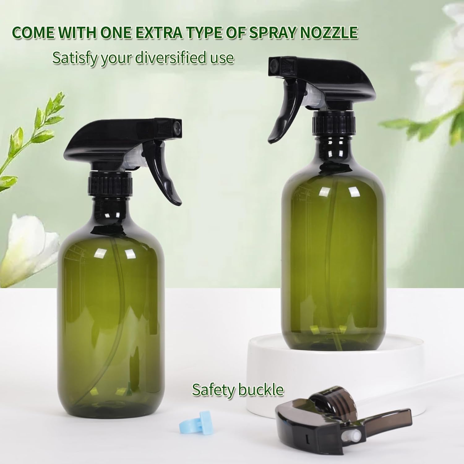 Cleaning Spray Bottles for Plants Misters for Inside, 2 Pack 16.9 oz Squirt Bottle, Water Spray Bottle Mist Sprayer, No Leak Hair Mister Spray Bottle Empty with Adjustable Nozzle Green