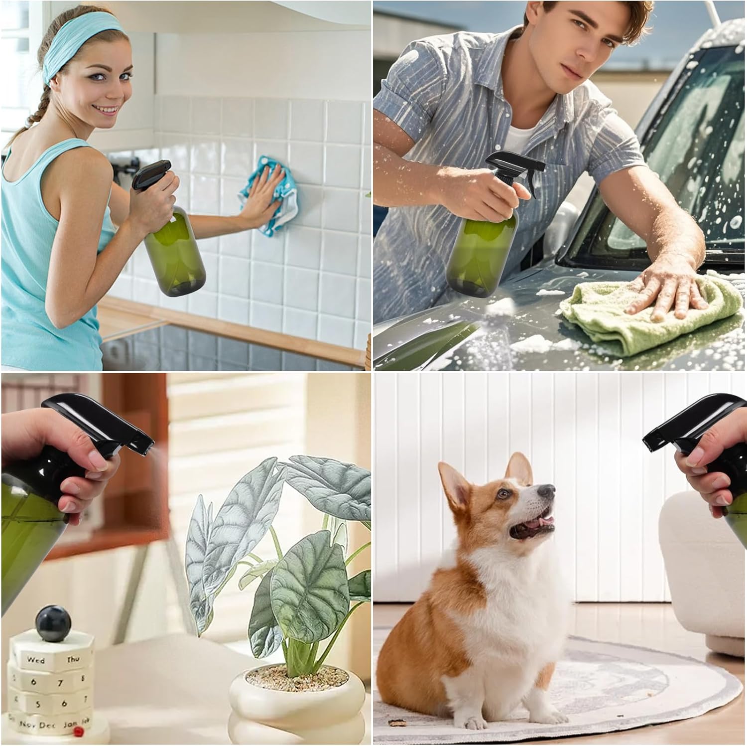 Cleaning Spray Bottles for Plants Misters for Inside, 2 Pack 16.9 oz Squirt Bottle, Water Spray Bottle Mist Sprayer, No Leak Hair Mister Spray Bottle Empty with Adjustable Nozzle Green