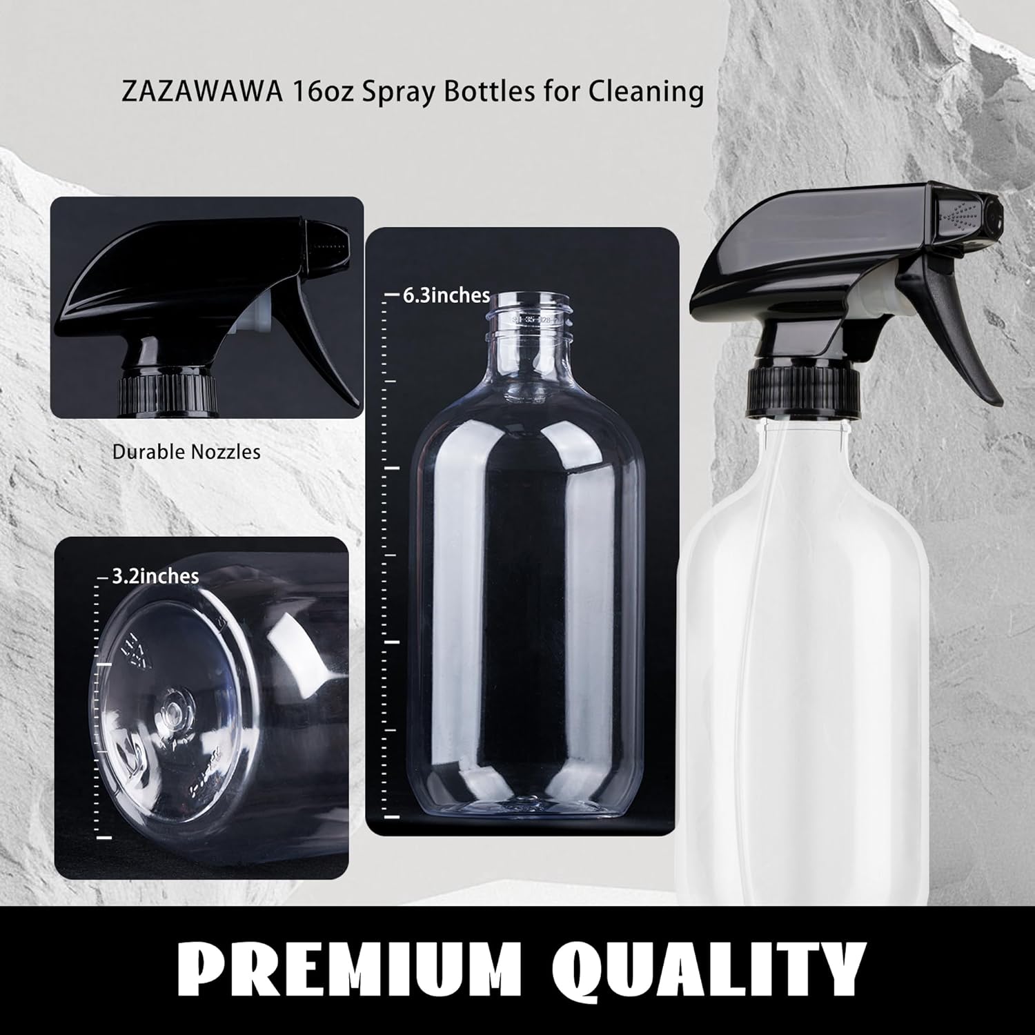 Plastic Spray Bottles 3 Pack, Refillable 16 oz Empty Spray Bottle for Cleaning Solution, Durable and Powerful Nozzle, Spray Bottles for Hair, Plants, Cleaner, Oil