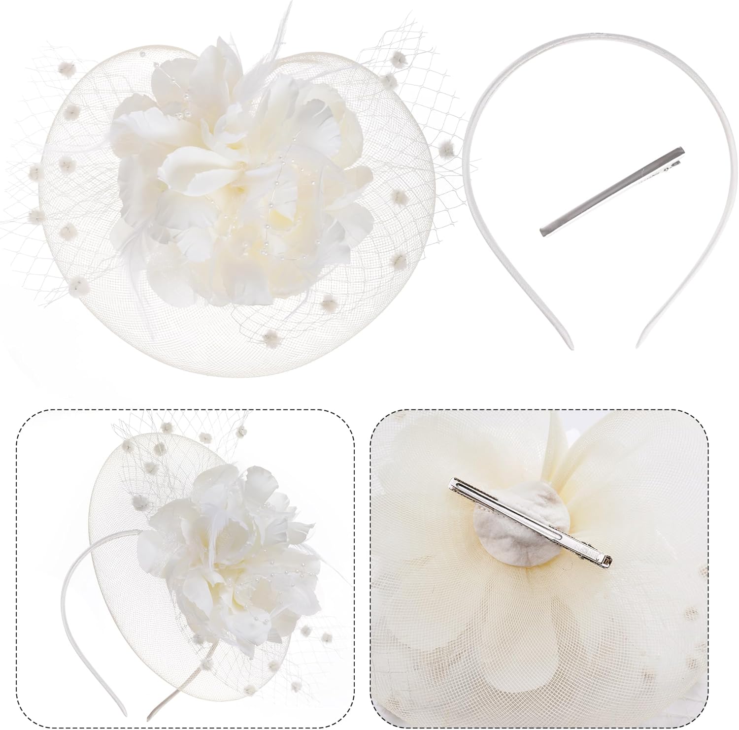 20s Fascinators Hat for Women Tea Party Headpiece Mesh Feathers Hair Clip for Bridal Wedding