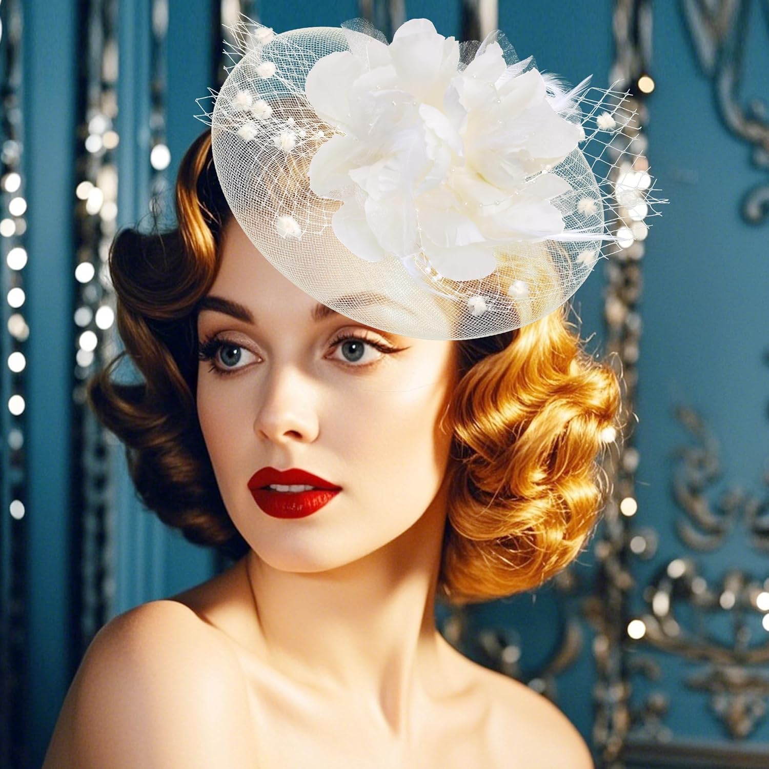 20s Fascinators Hat for Women Tea Party Headpiece Mesh Feathers Hair Clip for Bridal Wedding