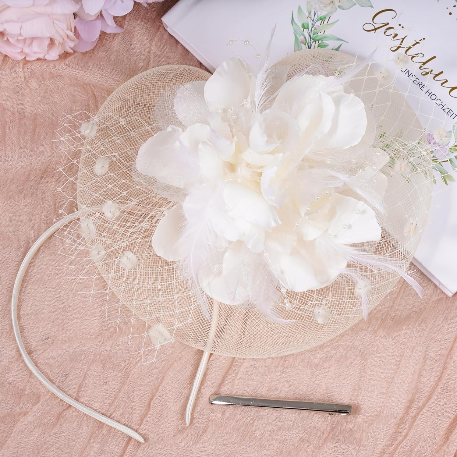 20s Fascinators Hat for Women Tea Party Headpiece Mesh Feathers Hair Clip for Bridal Wedding