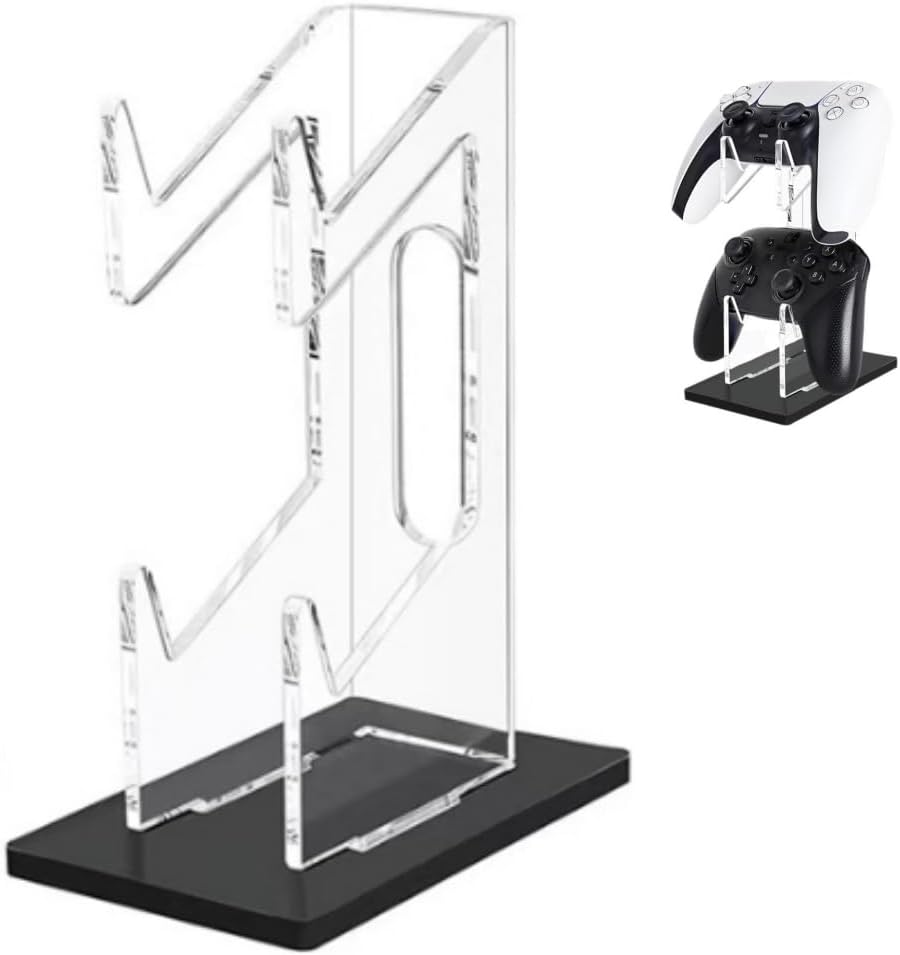 Universal Dual Game Controller Holder Desk Stand for PS4 PS5 Xbox ONE Switch, Perfect Display and Organization, Gaming Controller Accessories Transparent Acrylic 2T/Black
