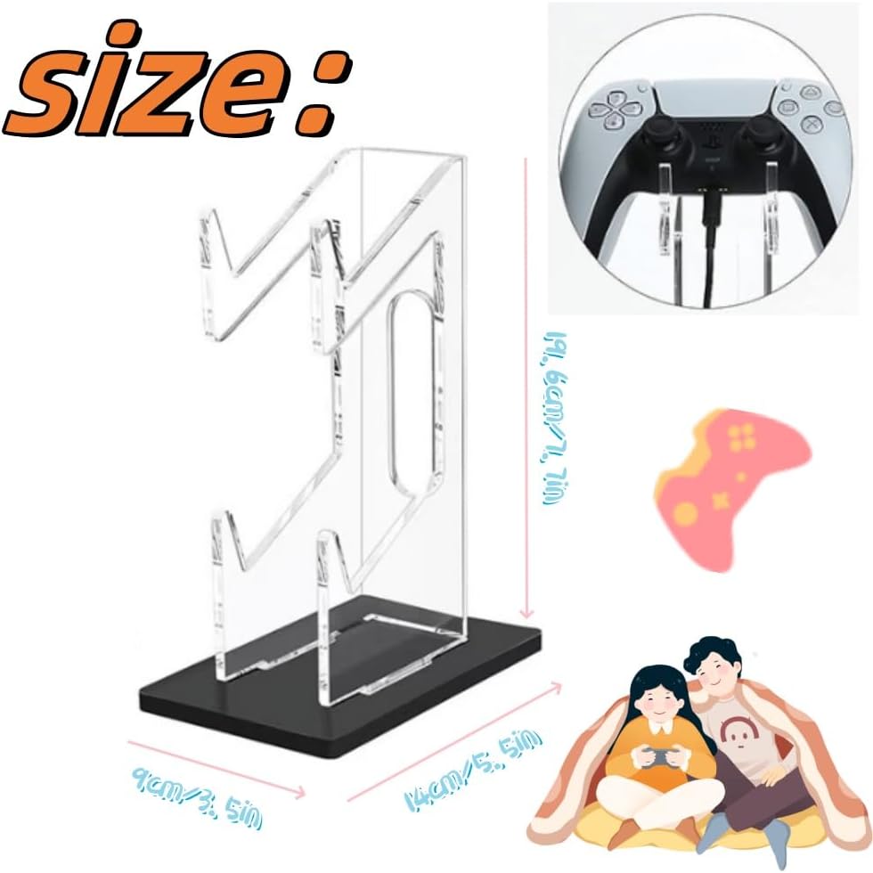 Universal Dual Game Controller Holder Desk Stand for PS4 PS5 Xbox ONE Switch, Perfect Display and Organization, Gaming Controller Accessories Transparent Acrylic 2T/Black