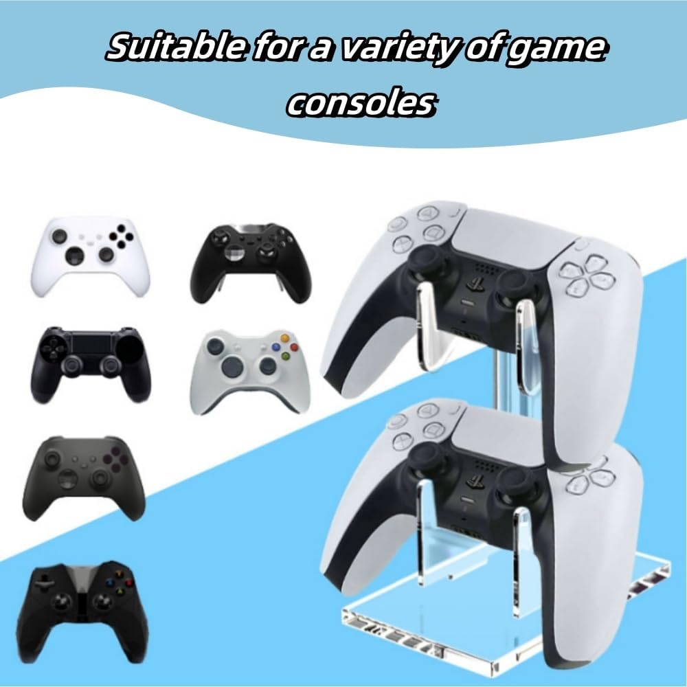 Universal Dual Game Controller Holder Desk Stand for PS4 PS5 Xbox ONE Switch, Perfect Display and Organization, Gaming Controller Accessories Transparent Acrylic 2T/Black