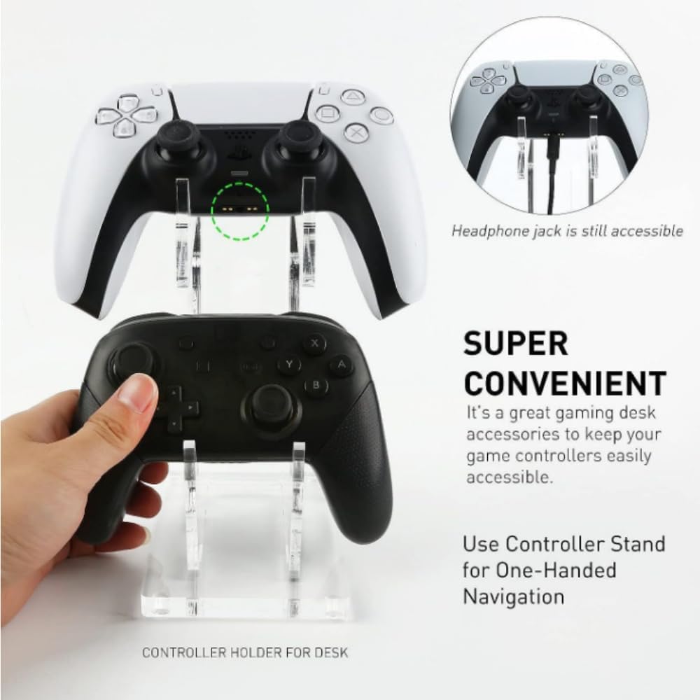 Universal Dual Game Controller Holder Desk Stand for PS4 PS5 Xbox ONE Switch, Perfect Display and Organization, Gaming Controller Accessories Transparent Acrylic 2T/Black