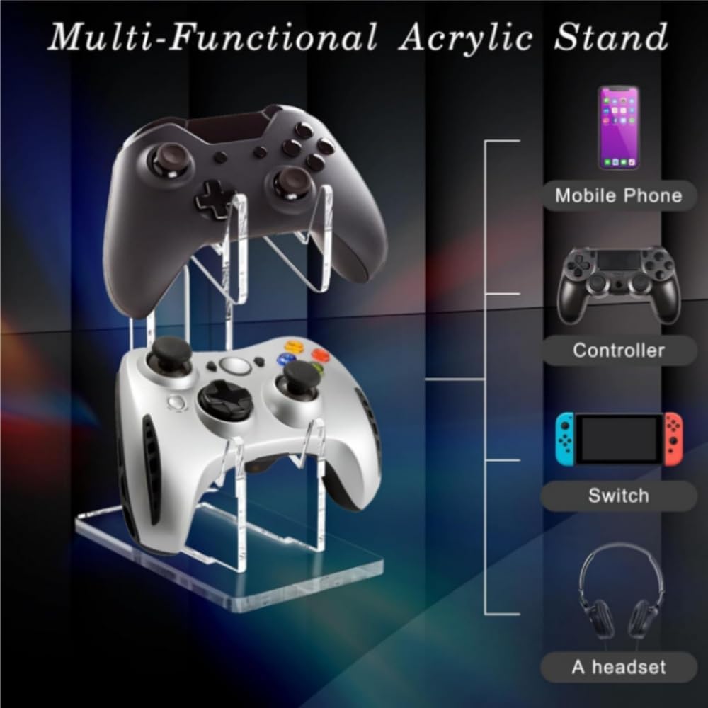 Universal Dual Game Controller Holder Desk Stand for PS4 PS5 Xbox ONE Switch, Perfect Display and Organization, Gaming Controller Accessories Transparent Acrylic 2T/Black
