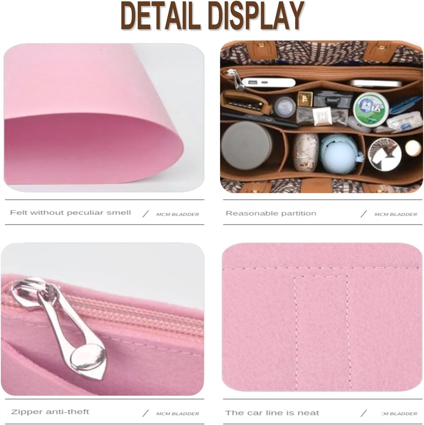 Organizer Insert for Tote Bag - Softened Felt Purse Insert With Storage Container, Makeup Organizer, Inner Rubber Liner for Speedy, Handbag, Beach Bag