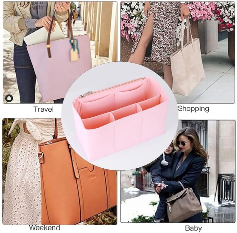 Organizer Insert for Tote Bag - Softened Felt Purse Insert With Storage Container, Makeup Organizer, Inner Rubber Liner for Speedy, Handbag, Beach Bag