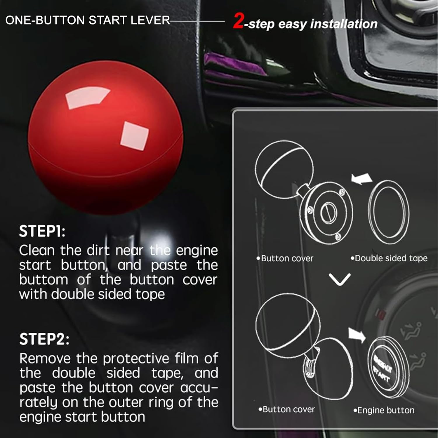 Car Push Start Button Cover, Engine Start/Stop Joystick Ball, Universal Starter Decorative Accessories Red