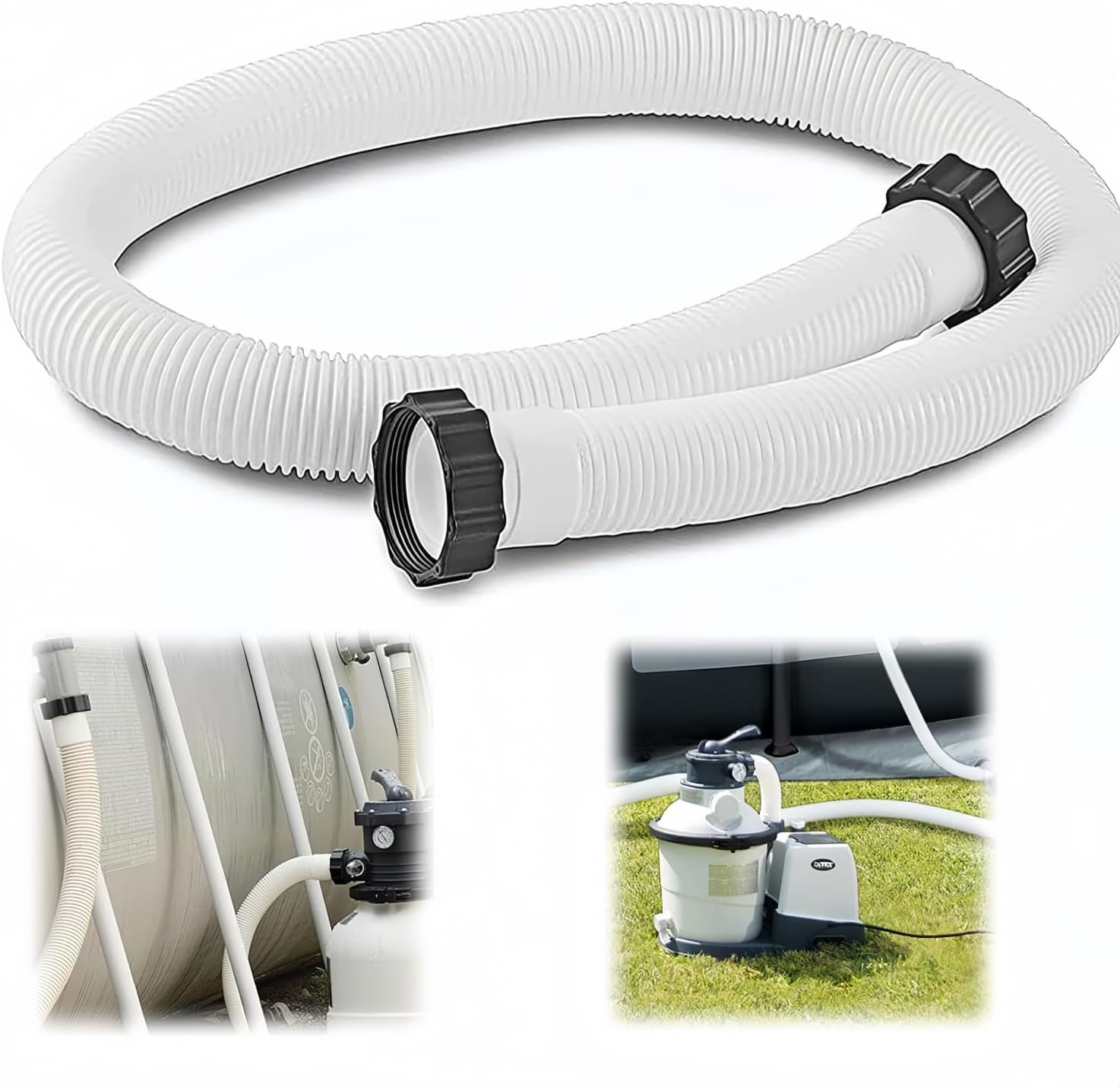 1.5" Diameter Pool Pump Replacement Hose Compatible with Intex 1500-2500 GPH Pumps, Sand Filters & Saltwater Systems Heavy-Duty 59" Garden Hose for Above Ground Pools 1-Pack