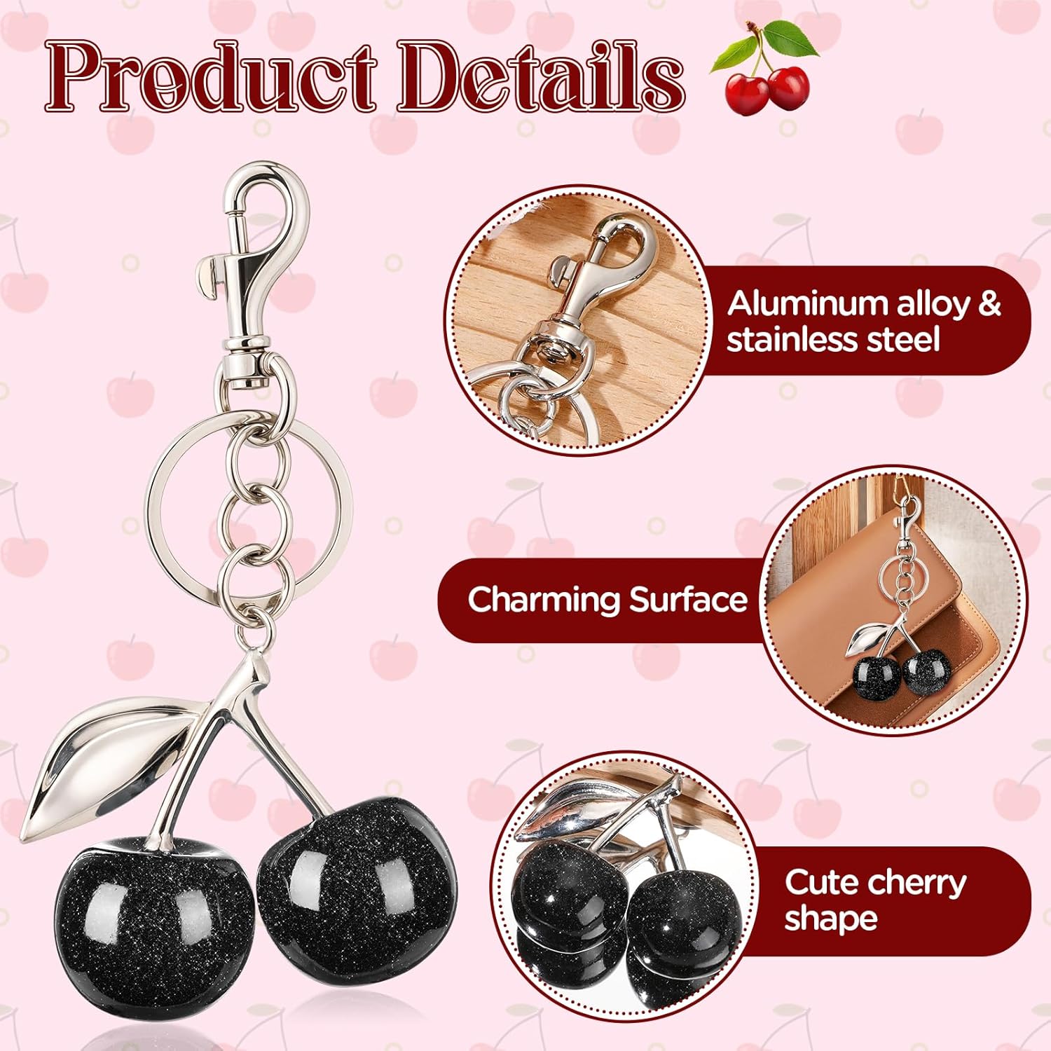 Cherry Keychain,Cherry Bag Charm,Cute Cherry Keychain for Handbag,Girls,Birthday,Gift Valentine's Day,Christmas
