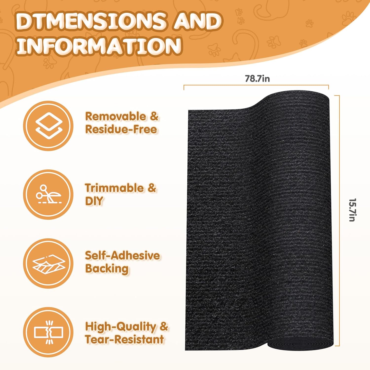 78.7"x15.8" Cat Scratching Mat - Trimmable Self Adhesive DIY Climbing Cat Scratcher Pad Replacement for Cat Tree Shelves and Post Cat Scratch Furniture Light Grey