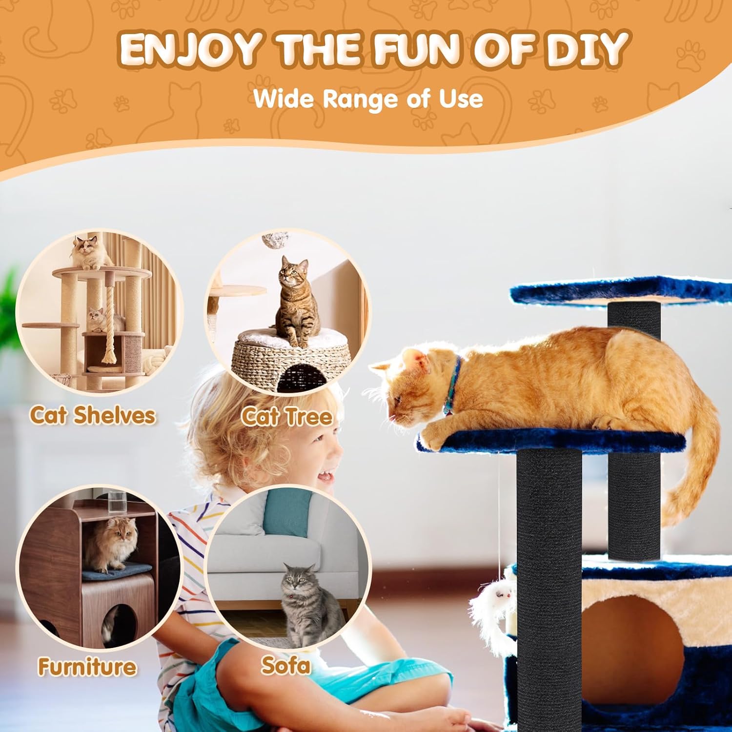 78.7"x15.8" Cat Scratching Mat - Trimmable Self Adhesive DIY Climbing Cat Scratcher Pad Replacement for Cat Tree Shelves and Post Cat Scratch Furniture Light Grey
