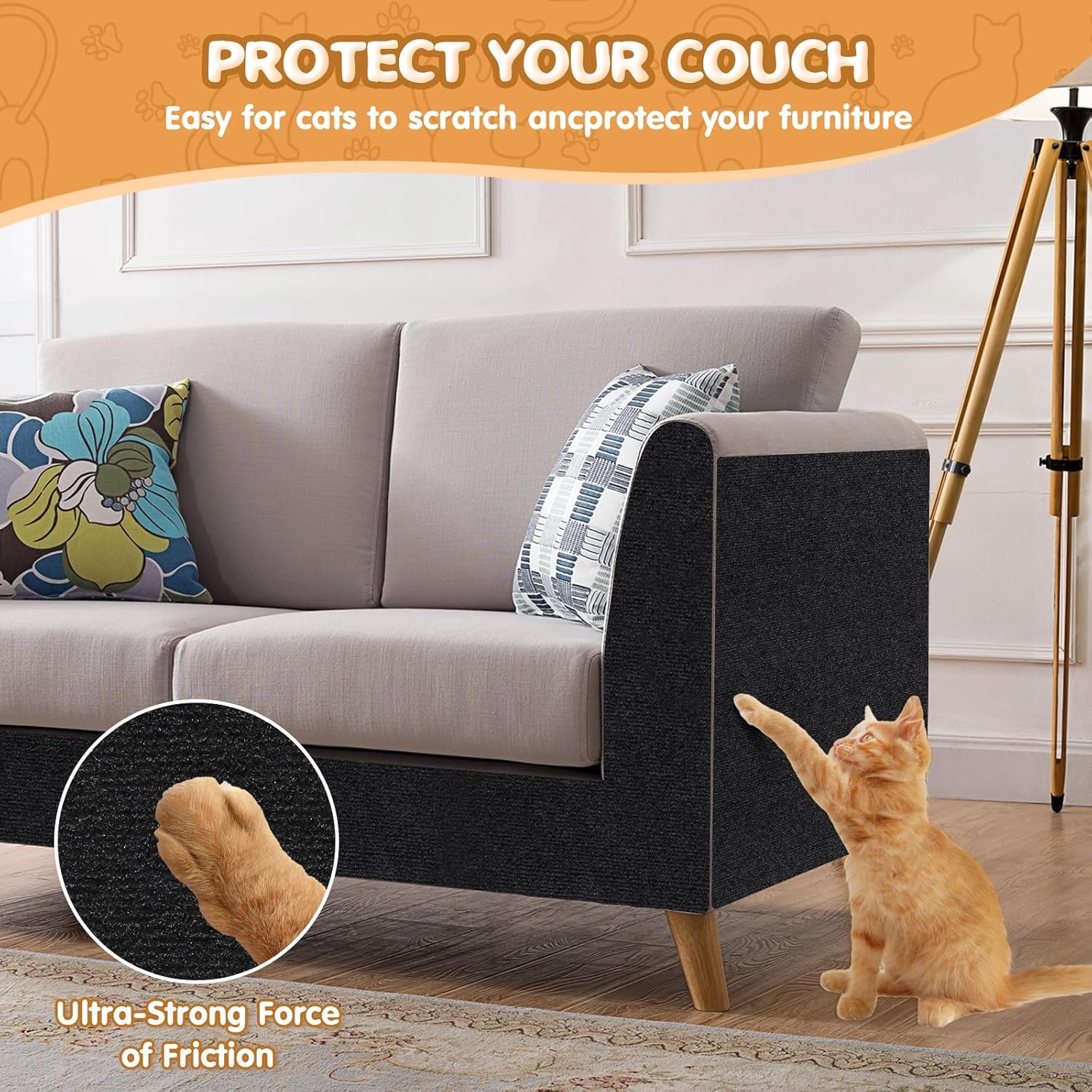 78.7"x15.8" Cat Scratching Mat - Trimmable Self Adhesive DIY Climbing Cat Scratcher Pad Replacement for Cat Tree Shelves and Post Cat Scratch Furniture Light Grey