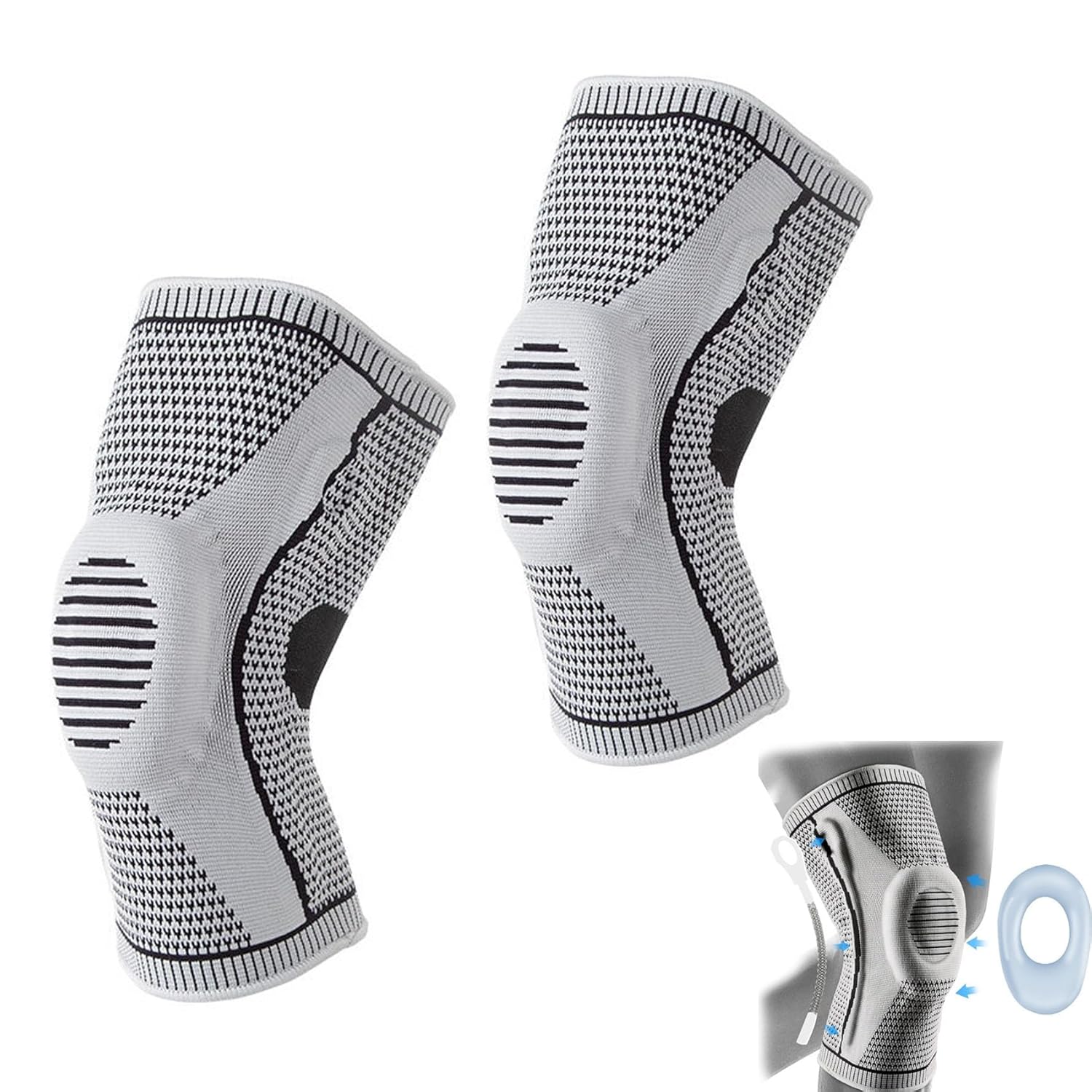 Flexa Knee Sleeve Elite - For Knee Pain | Compression Sleeve With Side Stabilizers, Arthritis & Injury Relief | Men & Women’S Knee Brace For Sports, Running & Meniscus Tears 2, Grey Medium
