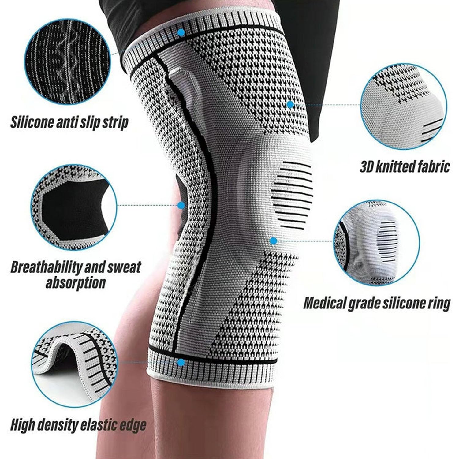 Flexa Knee Sleeve Elite - For Knee Pain | Compression Sleeve With Side Stabilizers, Arthritis & Injury Relief | Men & Women’S Knee Brace For Sports, Running & Meniscus Tears 2, Grey Medium