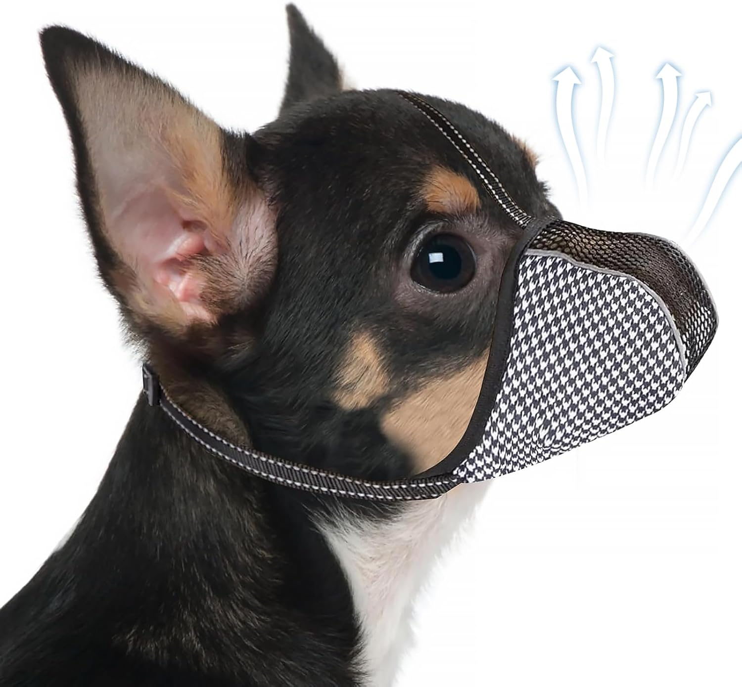 Muzzle for Small Dogs with Adjustable Straps, Breathable Mesh Small Dog Muzzle for Biting Chewing Licking Grooming or Eating Everything, Reflective Tape Design, Lightweight and Portable XS