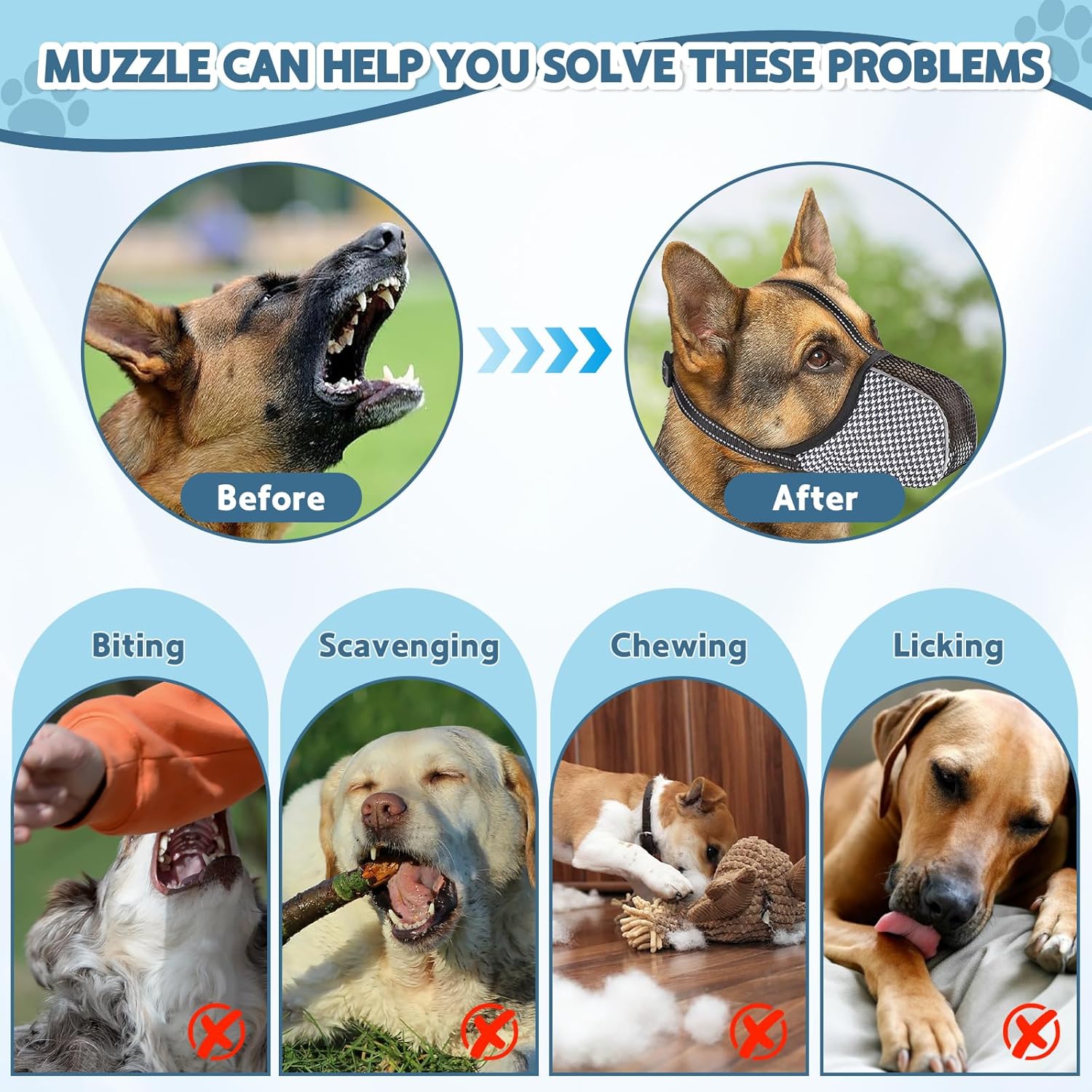 Muzzle for Small Dogs with Adjustable Straps, Breathable Mesh Small Dog Muzzle for Biting Chewing Licking Grooming or Eating Everything, Reflective Tape Design, Lightweight and Portable XS