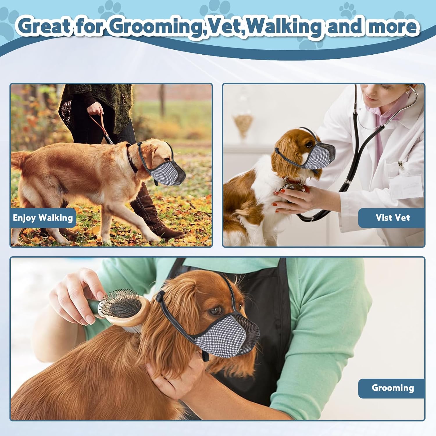 Muzzle for Small Dogs with Adjustable Straps, Breathable Mesh Small Dog Muzzle for Biting Chewing Licking Grooming or Eating Everything, Reflective Tape Design, Lightweight and Portable XS
