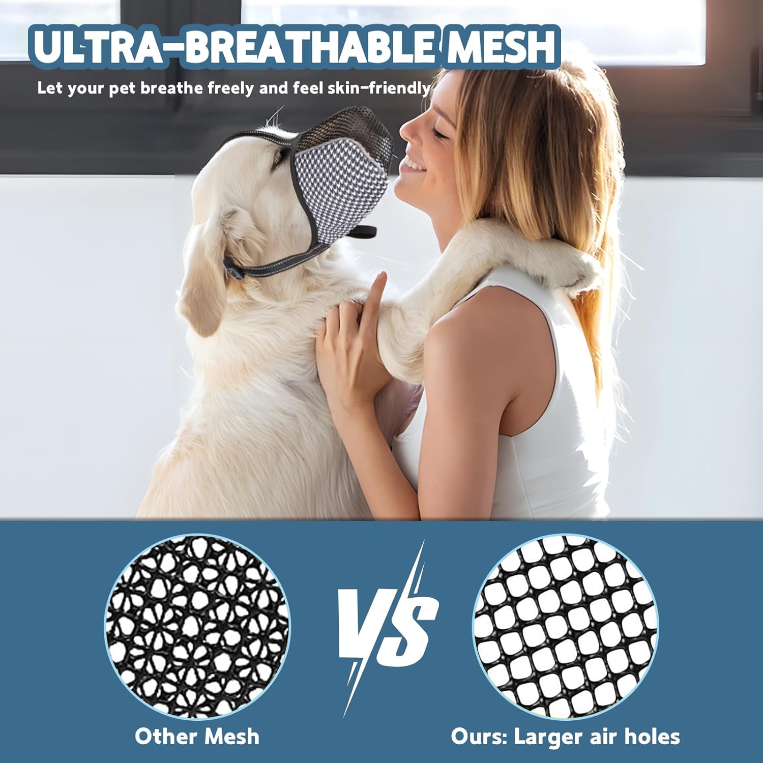 Muzzle for Small Dogs with Adjustable Straps, Breathable Mesh Small Dog Muzzle for Biting Chewing Licking Grooming or Eating Everything, Reflective Tape Design, Lightweight and Portable XS