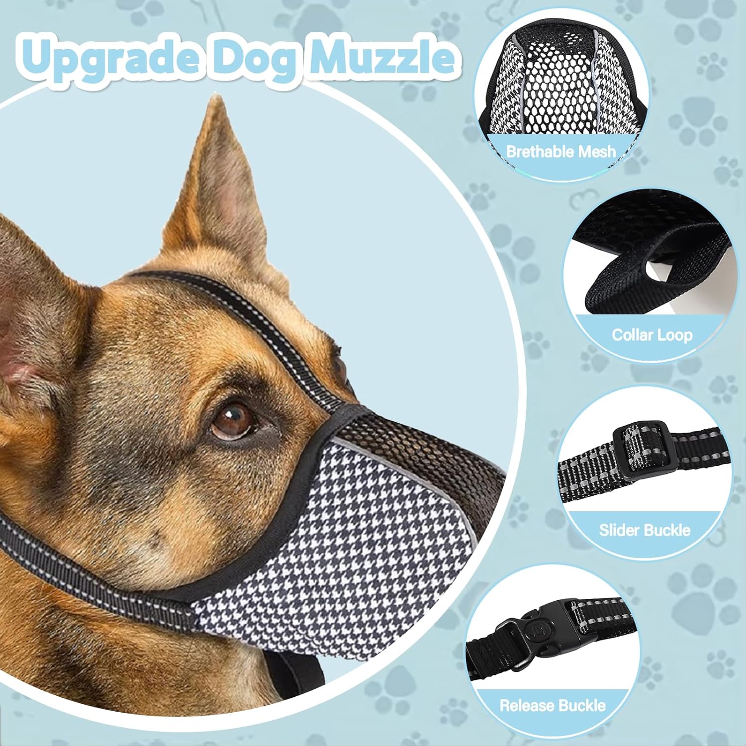 Muzzle for Small Dogs with Adjustable Straps, Breathable Mesh Small Dog Muzzle for Biting Chewing Licking Grooming or Eating Everything, Reflective Tape Design, Lightweight and Portable XS