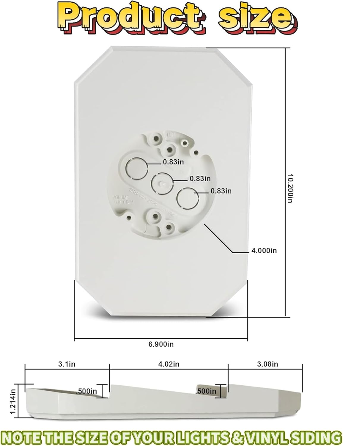 8141DBL Outdoor Mounting Plate kit with Built-in Electrical Box,Outdoor Light Mount Kit for 1/2-inch Lap Double and 4-inch Siding,Siding Light Mounting Block White
