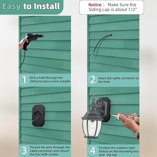 8141DBL Outdoor Mounting Plate kit with Built-in Electrical Box,Outdoor Light Mount Kit for 1/2-inch Lap Double and 4-inch Siding,Siding Light Mounting Block White