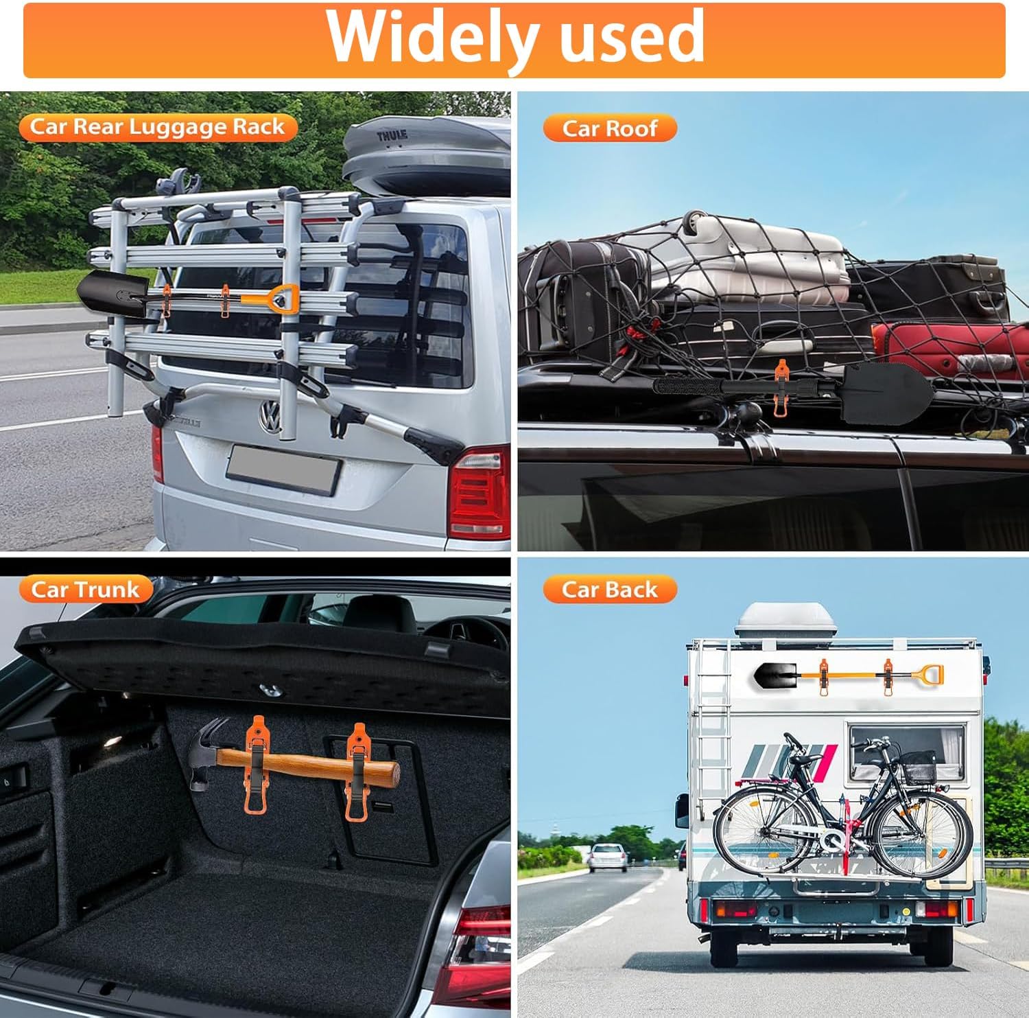 Shovel Mount Wall Mount ,4 Pcs Metal Rubber Clamps Axe Holder Mount Kit for Roof Rack Truck Boats Military Equipment and Tools
