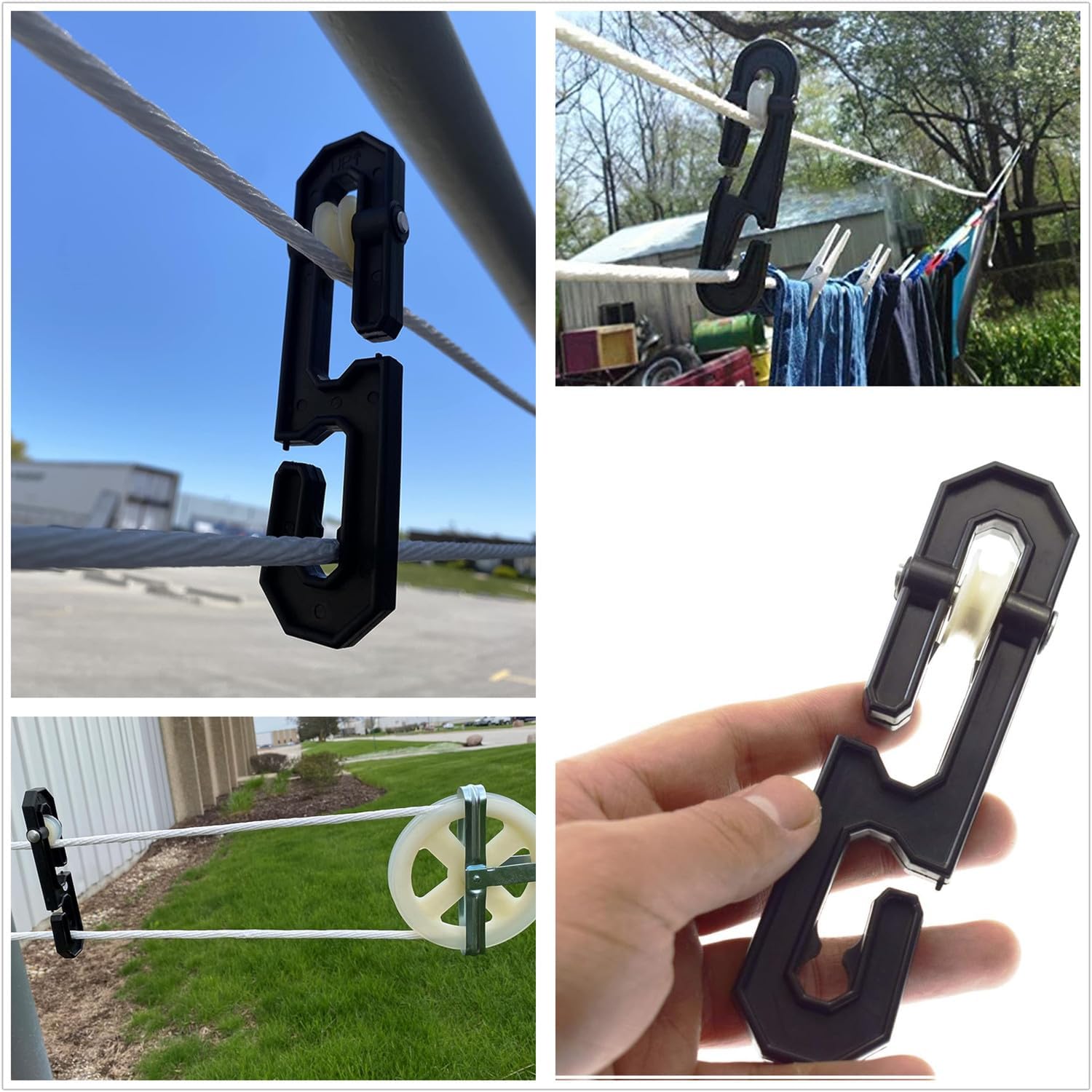 2Pcs Clothesline Spreader, Aluminium Heavy Duty Outdoor Clothes Line Separator Pulley Clothesline Spreader for Long Clothesline and Heavy Loads Black