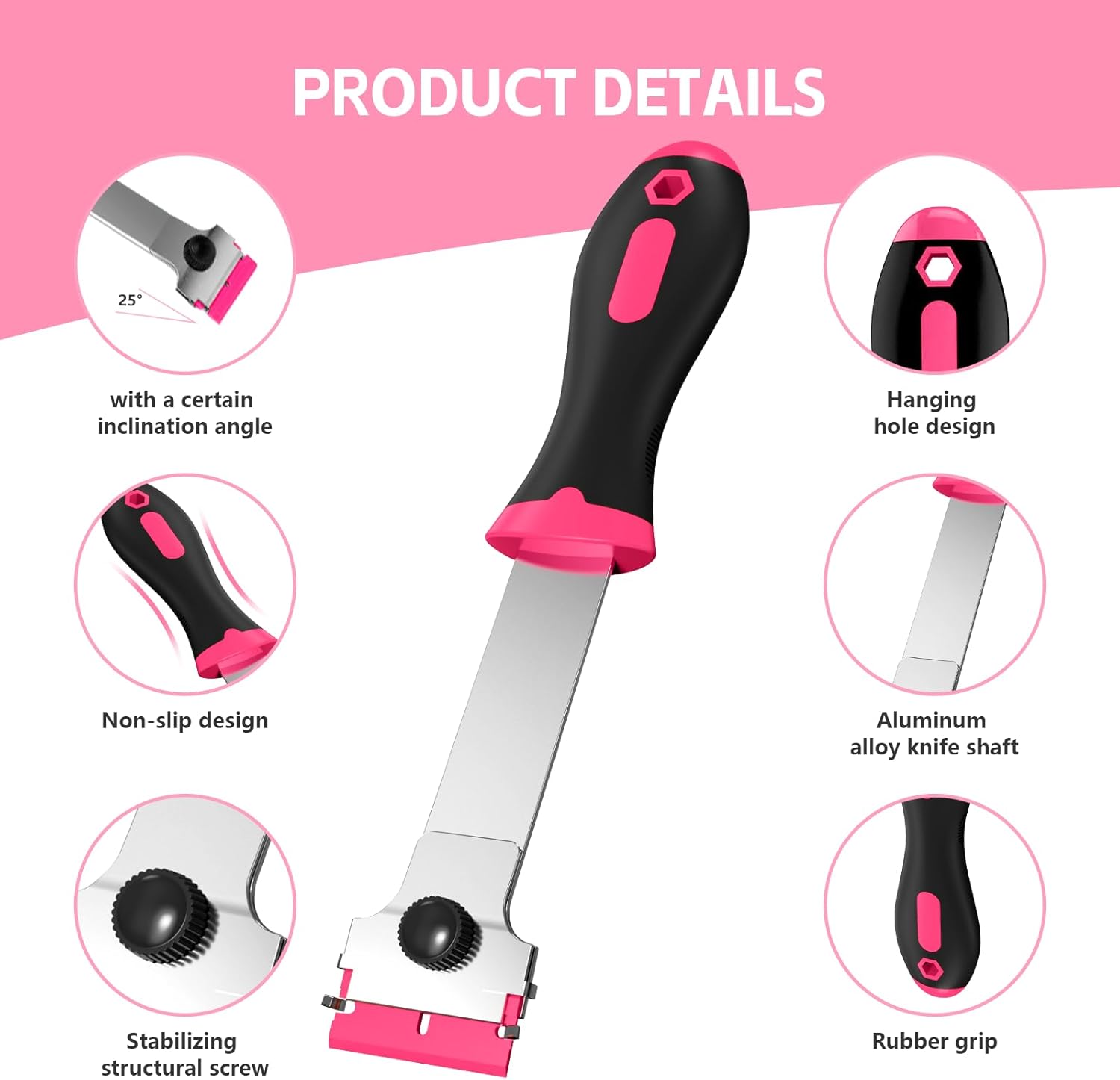 3 Pack Razor Blade Scraper Set, Includes 30 Plastic & 30 Metal Blades, Multi-Purpose Tool for Glass, Cooktop, Sticker Removal, Paint & Gum Cleaning Pink