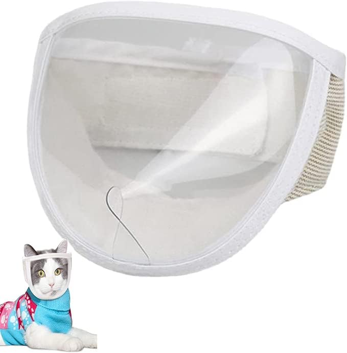 Cat Face Guard - Transparent Cat Grooming Muzzle with A Blowhole - Cotton Pet Mouth Cover Protective Cover Adjustable for Nail Trimming Bathing Grooming Cat Muzzle for Grooming S