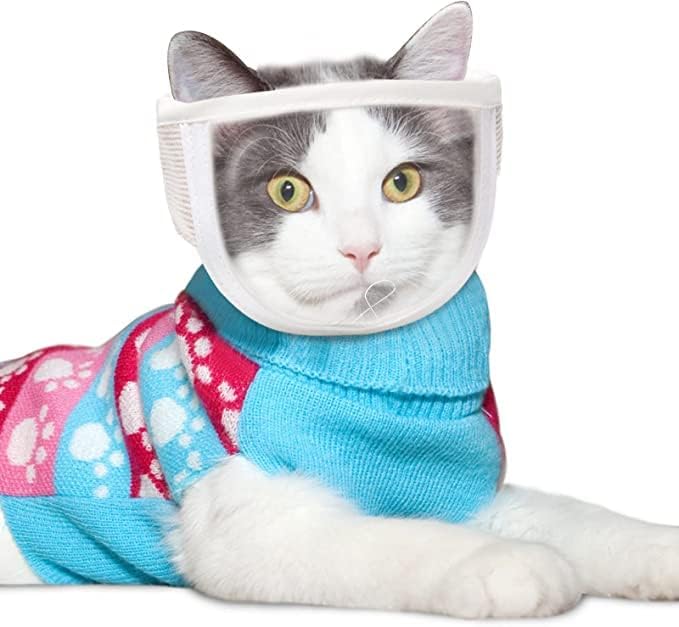 Cat Face Guard - Transparent Cat Grooming Muzzle with A Blowhole - Cotton Pet Mouth Cover Protective Cover Adjustable for Nail Trimming Bathing Grooming Cat Muzzle for Grooming S
