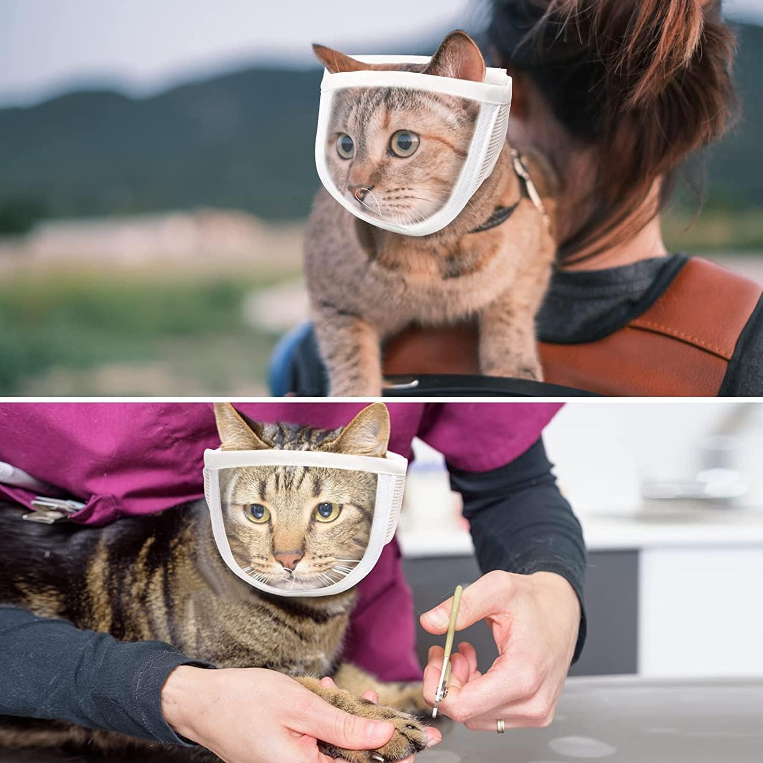 Cat Face Guard - Transparent Cat Grooming Muzzle with A Blowhole - Cotton Pet Mouth Cover Protective Cover Adjustable for Nail Trimming Bathing Grooming Cat Muzzle for Grooming S