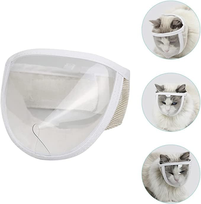 Cat Face Guard - Transparent Cat Grooming Muzzle with A Blowhole - Cotton Pet Mouth Cover Protective Cover Adjustable for Nail Trimming Bathing Grooming Cat Muzzle for Grooming S