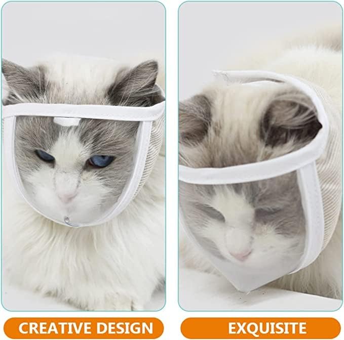 Cat Face Guard - Transparent Cat Grooming Muzzle with A Blowhole - Cotton Pet Mouth Cover Protective Cover Adjustable for Nail Trimming Bathing Grooming Cat Muzzle for Grooming S