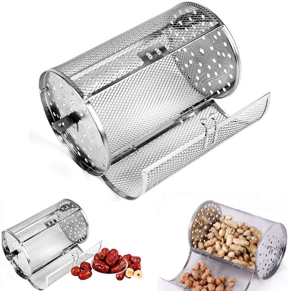 Rotisserie Basket for Oven & Grill - 360-Degree Rotating Stainless Steel with Door Opening Design, Perfect for Smoking Meat, Roasting Nuts, and BBQ Accessories
