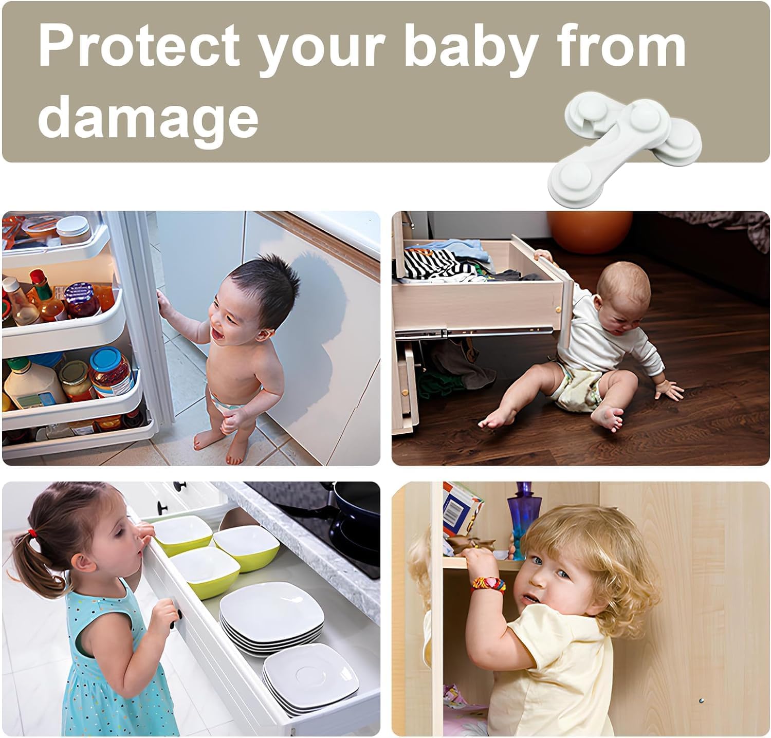 Child Safety Cabinet Locks 10 Pack Cabinet Door Locks with Adhesive for Baby Proof Childproof Safety Locks for Drawer Cupboards Fridge Closet and Pantry