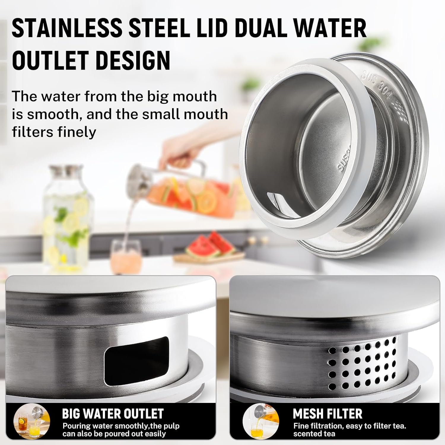 2 Quart 2 Liter 68 oz Square Glass Pitcher with Lid and Spout, Water Pitchers Handle for Fridge, Borosilicate Carafe Hot/Cold Drink, Large Jug Iced Tea, Coffee,Juice,Milk,Beverage Clear 67.6 Ounces
