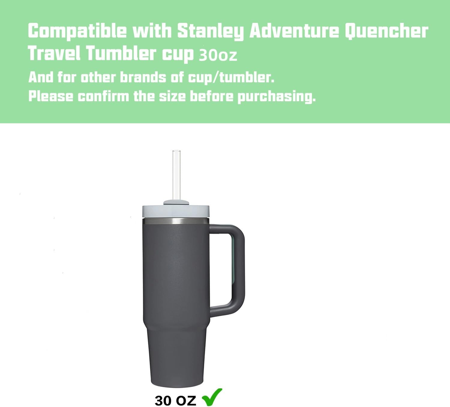 10 Pcs Replacement Straws Compatible with Stanley 30 oz Cup Tumbler, Reusable Plastic Cleaning Brush for Adventure Travel Tumbler 10.4inch Long -