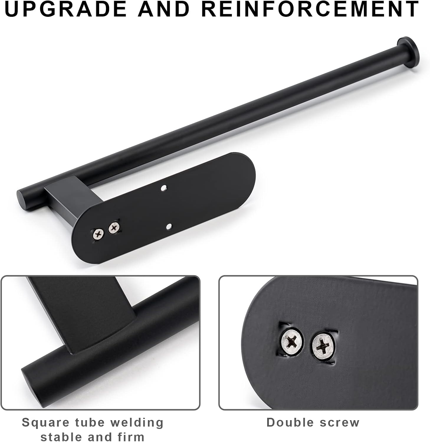 Paper Towel Holder, Upgrade SUS304 Stainless Steel Holder Under Cabinet, Bend-Resistant, Self-Adhesive or Drill mounting Black Black -