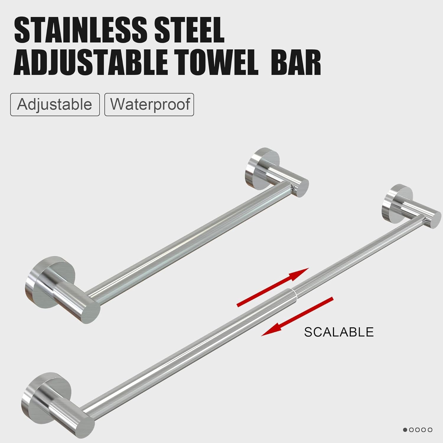 Towel Bar - Adjustable 304 Stainless Steel Holder for Bathroom 11.8inch-22.6inch Sturdy and Rustproof Wall Mounted Rack Accessories, Silver… Silver