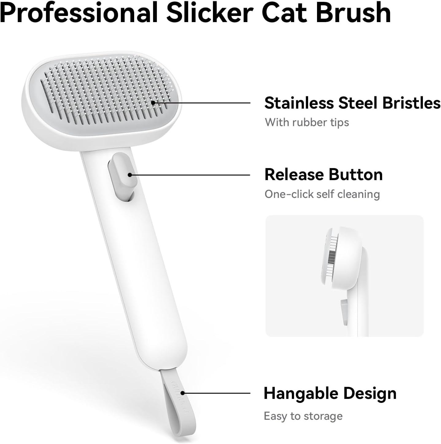 Cat Brush for Shedding, Brushes Indoor Cats, Long or Short Haired Grooming Comb Kitten Rabbit Massage Removes Loose Fur White -