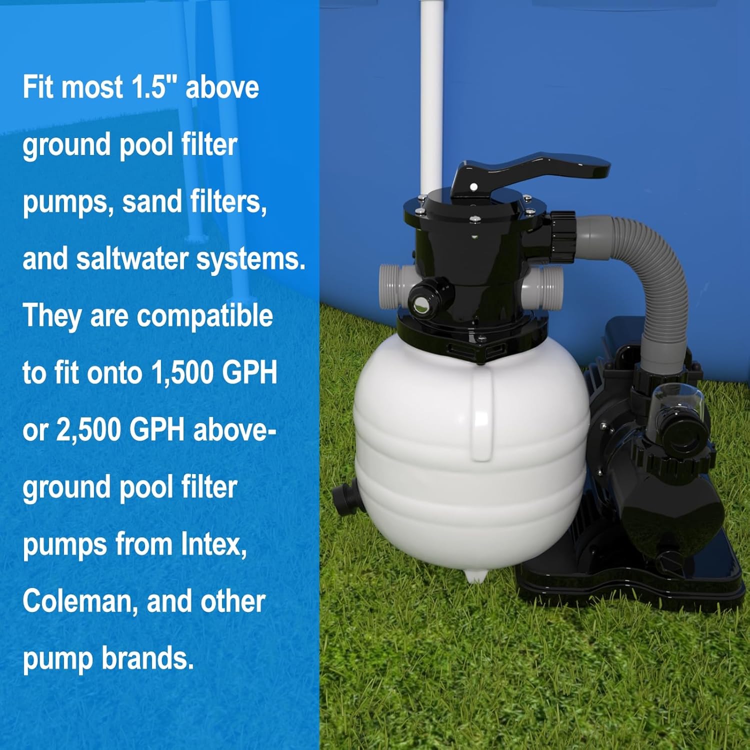 1.5" x 20" Pool Hose Replacement, Pack of 2 - Compatible with Above Ground Pools Filter Pump Hoses, Sand Filters, Saltwater Systems 1,500-2,500 GPH , Grey Gray