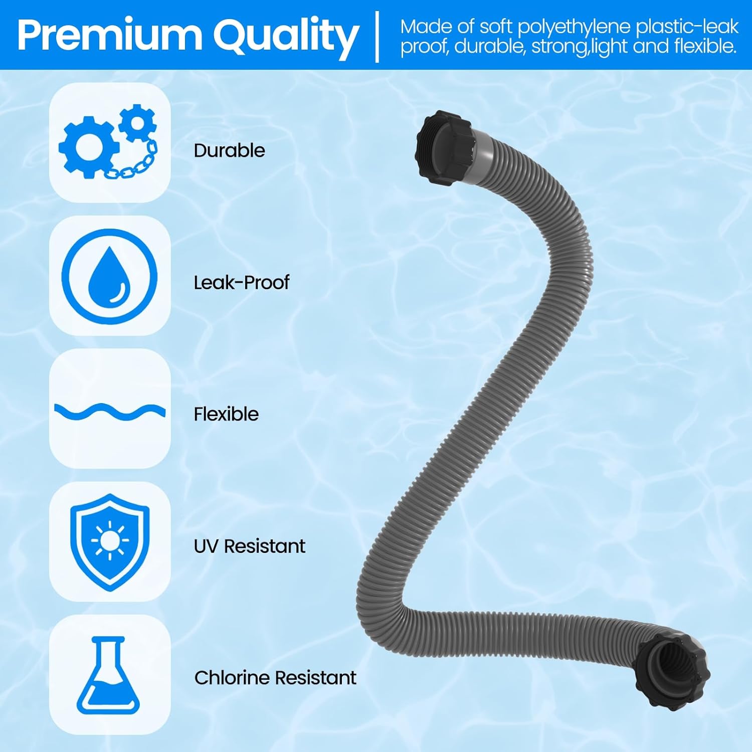 1.5" x 20" Pool Hose Replacement, Pack of 2 - Compatible with Above Ground Pools Filter Pump Hoses, Sand Filters, Saltwater Systems 1,500-2,500 GPH , Grey Gray