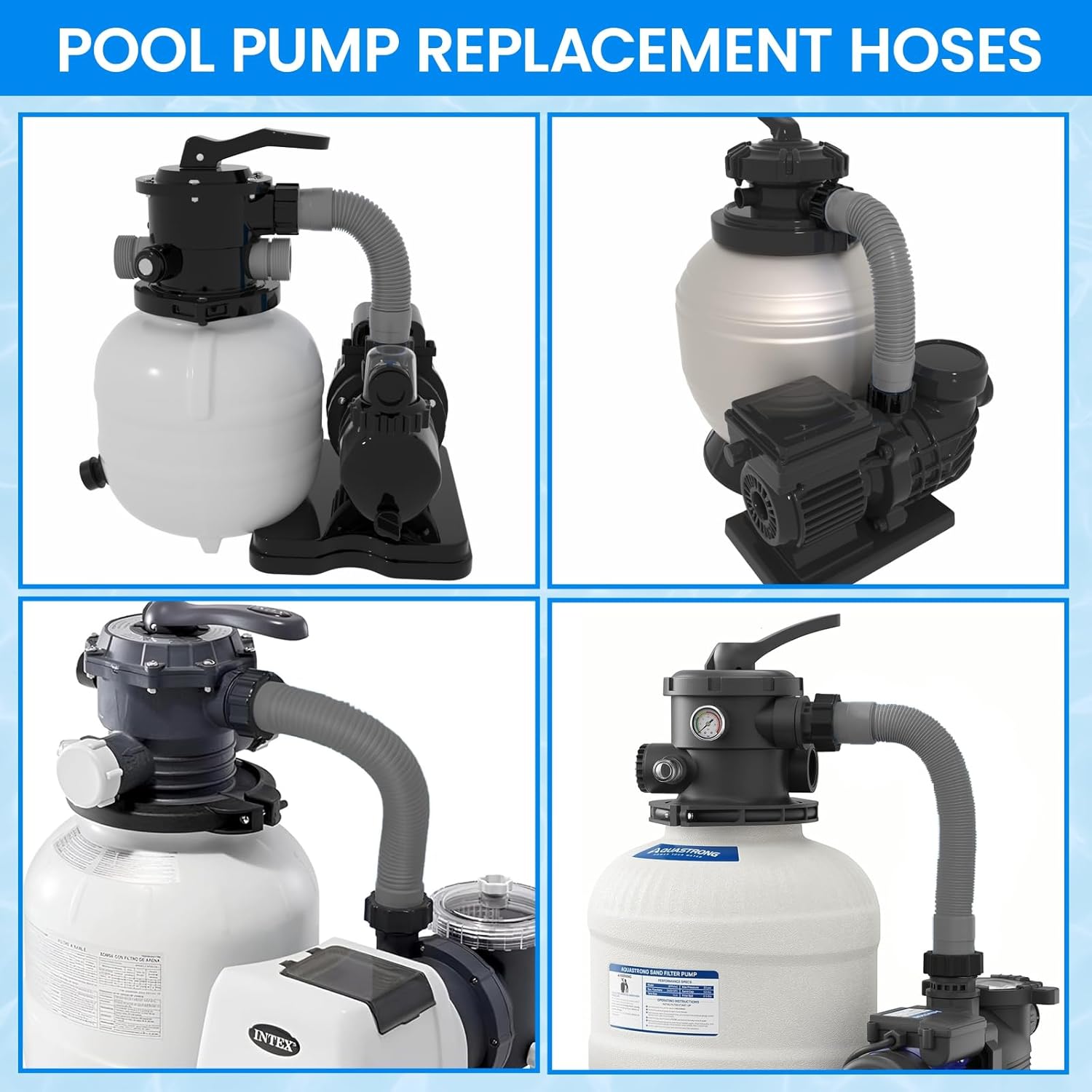 1.5" x 20" Pool Hose Replacement, Pack of 2 - Compatible with Above Ground Pools Filter Pump Hoses, Sand Filters, Saltwater Systems 1,500-2,500 GPH , Grey Gray