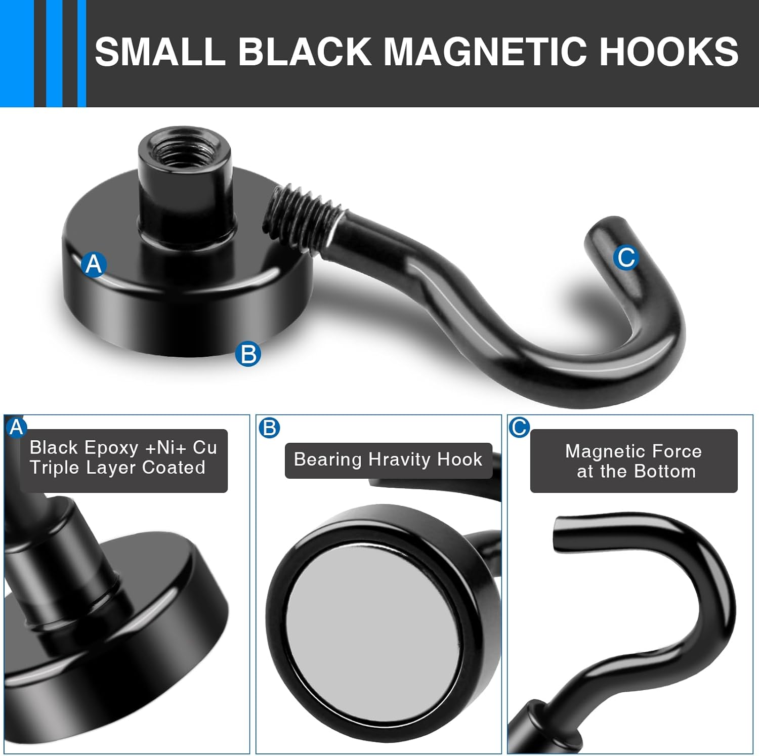 Magnetic Hooks, 12 Pack 30lbs+ Magnet Hook 2026 Cruise Cabin Ship Essentials Heavy Duty Strong Magnets Refrigerator Fridge Hanging for Classroom Beach Vacation Kitchen Grills Black Black 0.63in x