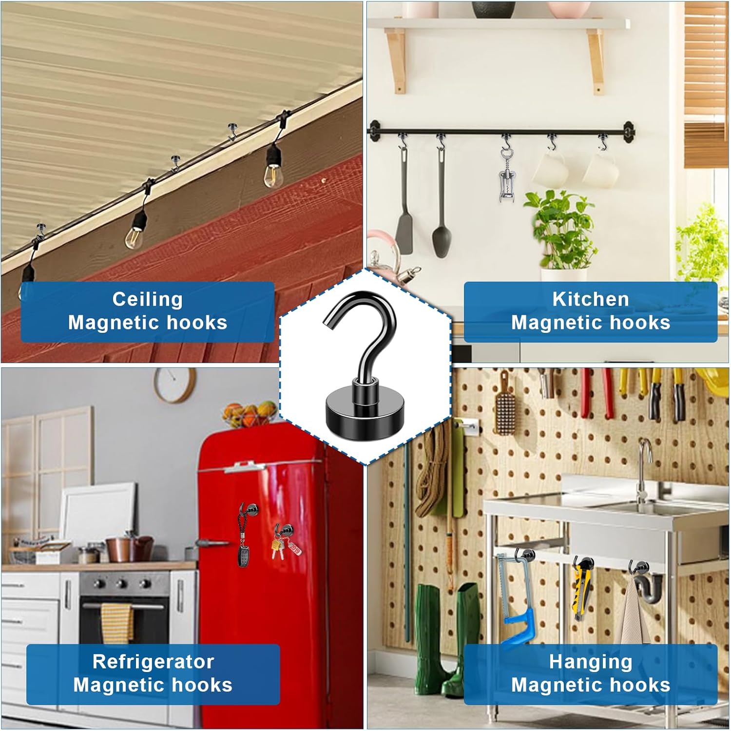 Magnetic Hooks, 12 Pack 30lbs+ Magnet Hook 2026 Cruise Cabin Ship Essentials Heavy Duty Strong Magnets Refrigerator Fridge Hanging for Classroom Beach Vacation Kitchen Grills Black Black 0.63in x