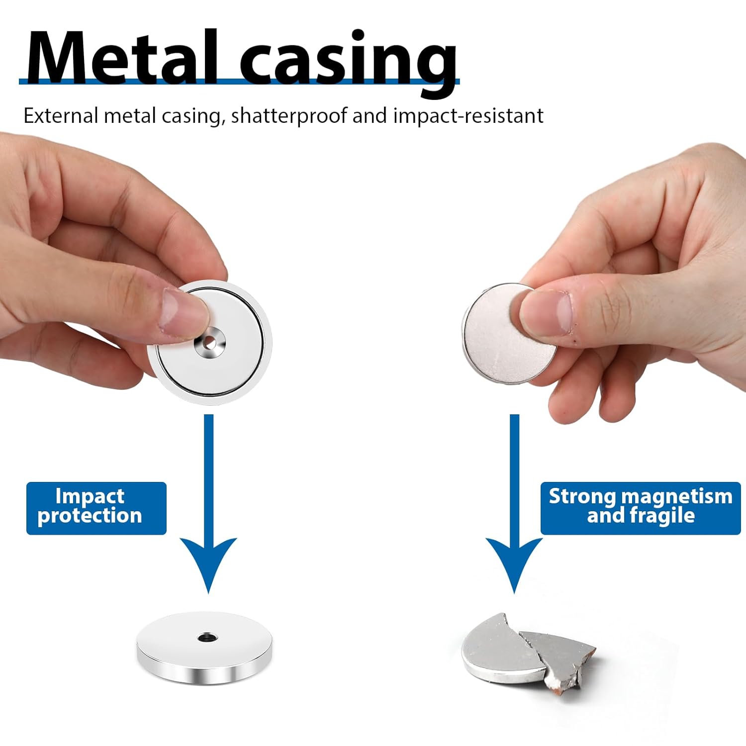 Strong Magnets, 150lb+ Waterproof Neodymium Cup Magnets with Screws for Wall Mounting,Rare Earth Magnet Holes Holding Tools Lifting, Hanging Silver, 6 Pack - 150lb