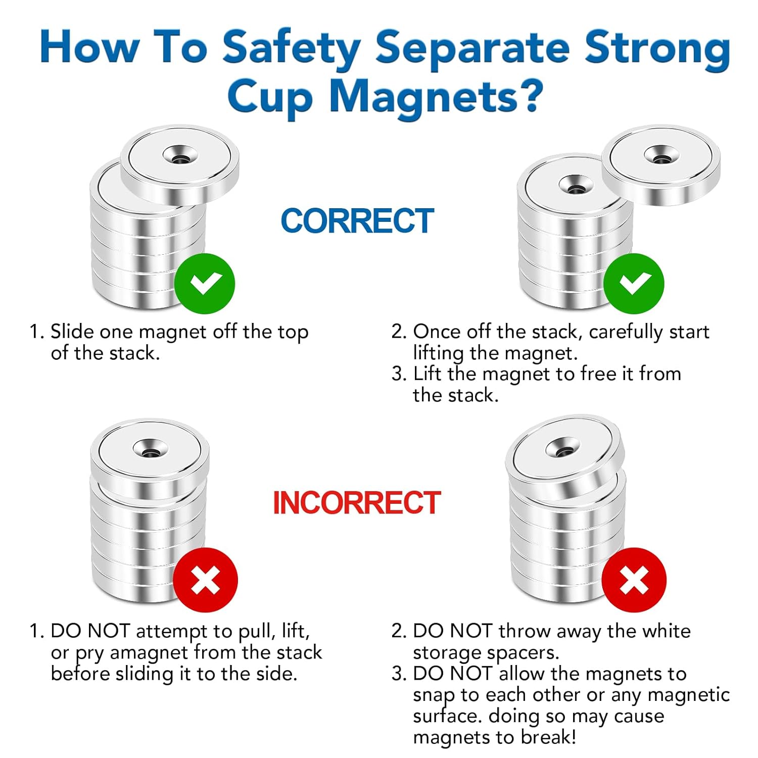 Strong Magnets, 150lb+ Waterproof Neodymium Cup Magnets with Screws for Wall Mounting,Rare Earth Magnet Holes Holding Tools Lifting, Hanging Silver, 6 Pack - 150lb